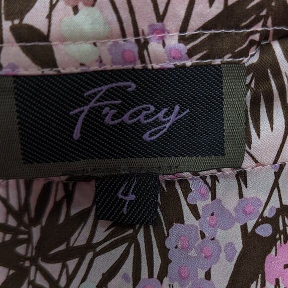 Fray Pink Palm Leaf Print Silk Layered Mini Skirt Side Zip Size 4 - Picture 3 of 10